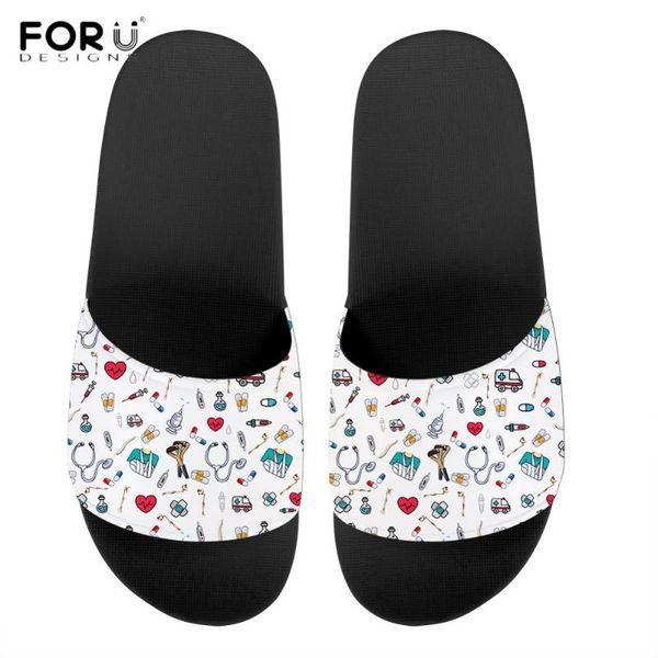 

forudesigns cute cartoon / equipment print woman home slippers 2020 casual summer girl shoes white beach flip flop, Black