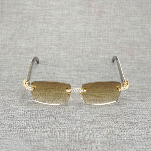 

rhinestone black white buffalo horn rimless sunglasses men natural wood sun glasses retro shades oculos eyewear for club summer, Blue