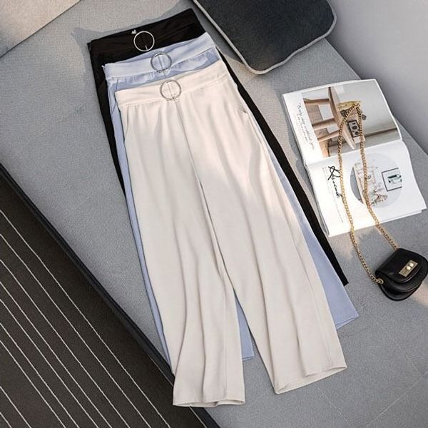 

new 2020 spring summer fashion women high waist ladies office pants wide leg ankle-length pants female korean solid trousers c21, Black;white