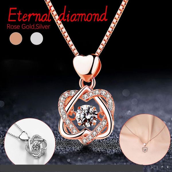 

fashion women pendant necklace love heart necklace charm pendant with crystals jewelry gifts for women collares mujer necklace, Silver