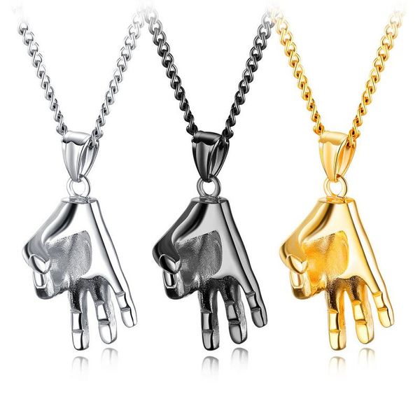 

creative hip hop ok gesture chain pendant necklace personalized punk stainless steel pendant men's night club fashion jewelry, Silver