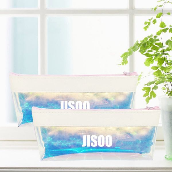 

1pc colorful rainbow laser pencil case transparent pvc pencil bag school supplies