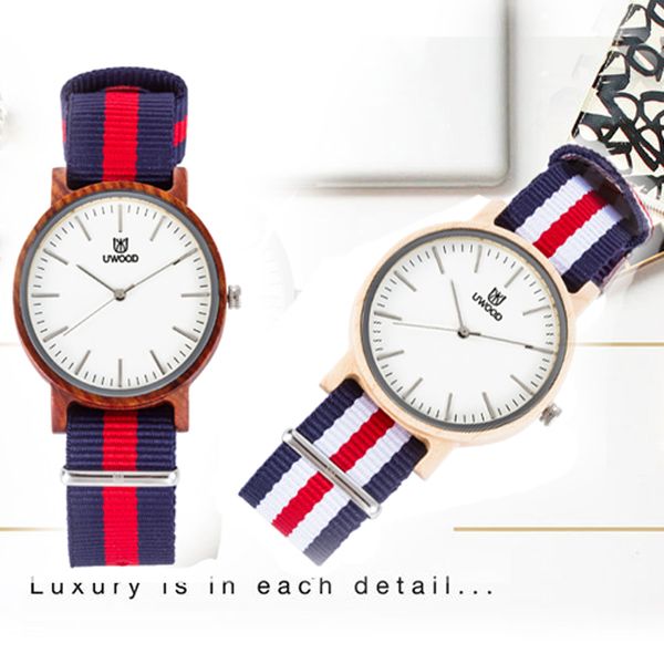

2018 new men's and women`s wooden watch japan movt quartz wood watches analog nylon straps natural wood watch for christmas gift, Slivery;brown