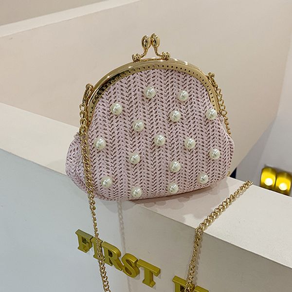 

pearl bag 2020 new straw woven women bag fashion pearl messenger shoulder