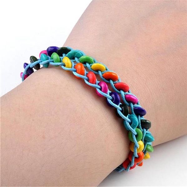 

100pcs women leather rope woven bracelets handmade charms bracelets resin beads jewelry beaded 5 colors fashion jewelry, Black