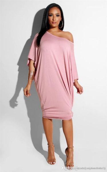 

long dress fashion sloping shoulder loose summer dress plus size casual ladies clothes designer solid womens, Black;gray