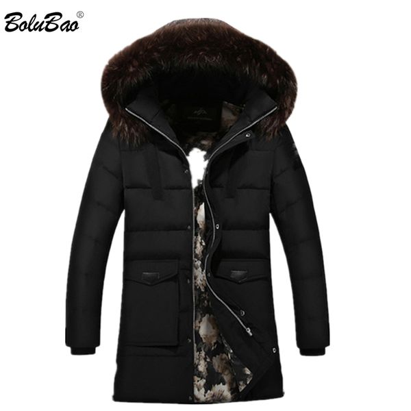 

bolubao men fashion parkas winter thick warm men's jacket coats casual hooded long outwears collar male, Tan;black
