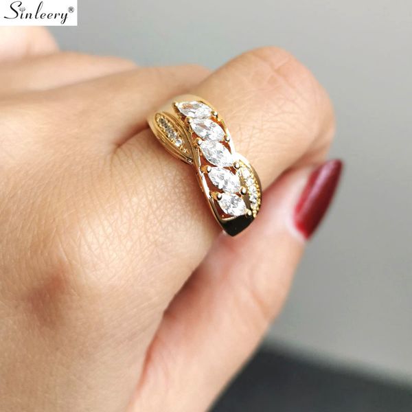 

sinleery chic multicolor engagement rings yellow gold color green white dark blue zircon rings for women jewelry jz079 ssc, Slivery;golden