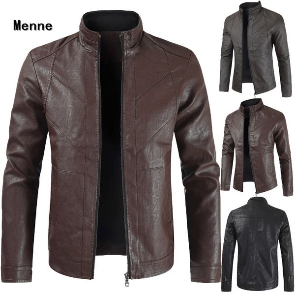 

menne men's leather jacket 2019 foreign trade new men's regular leather coat fashion, Black