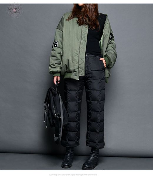 

thick women down pants female black high waist warm feather winter down women pants plus size casual pant women, Black;white