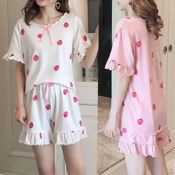 

women girl lady short sleeve shorts nightgown set pajamas sleepwear summer cute for home js26, Black;red