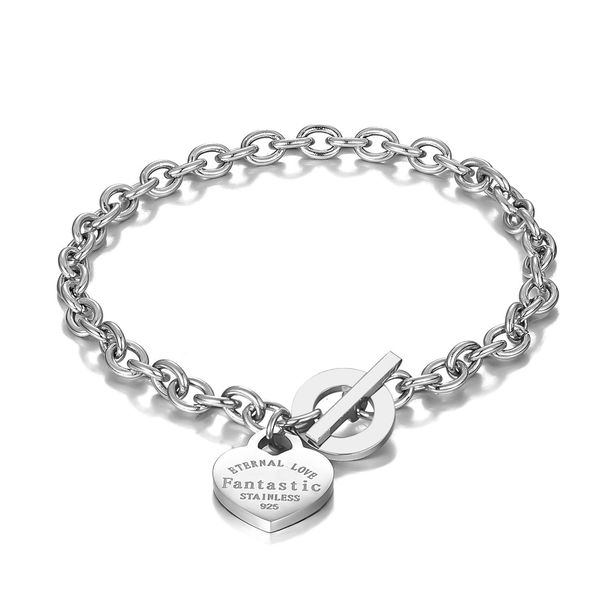 

love heart pendant bracelet & bangle stainless steel fashion gold color charm simple tiff design for women elegant fine jewelry, Golden;silver