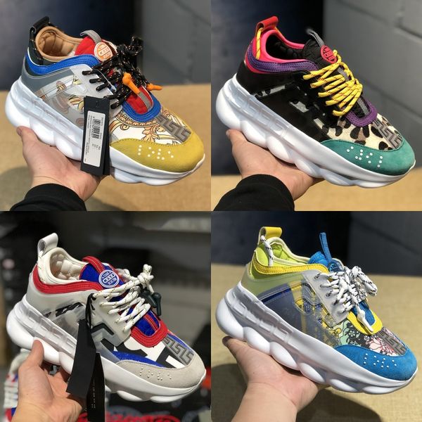 

2020 fashion luxury designer chain reaction blue mesh rubber men women flat shoes balck white mesh rubber suede casual sneakers