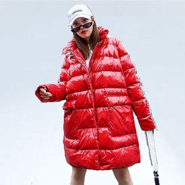 

women winter coats red glossy down cotton jacket thick warm ukraine vintage loose parka 2019 female windproof padded outwear, Black