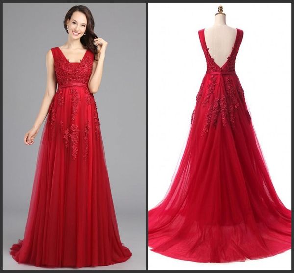 

2019 ssyfashion вечерние платья невесты кружева a-line sexy v-образным вырезом без рукавов аппликации пром вечернее платье вечернее платье н, Black;red