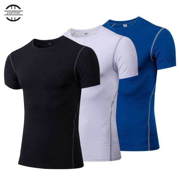 

yuerlian quick dry compression men's short sleeve t-shirts running shirt fitness tight tennis soccer jersey gym demix sportswear, Black;blue