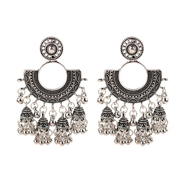 Antike Boho Gypsy Tribal Indische Tropfenohrringe für Frauen Goldfarbene Metallglocken Quastenohrring Boucle d'Oreille