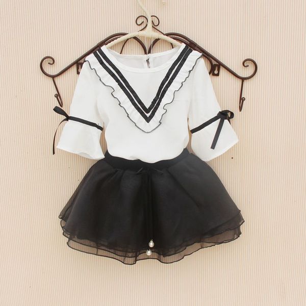 

summer baby teenage children girls blouse ruffles bow chiffon white short sleeve school girl and blouses kids shirts jw2130, White;black