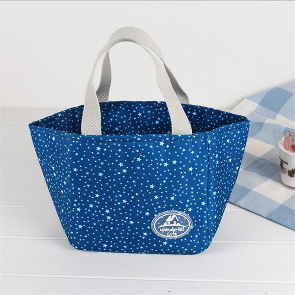 

lunch box insulation bag printing floral thermal lunch bag for women portable tote bolsa termica para marmita, Blue;pink