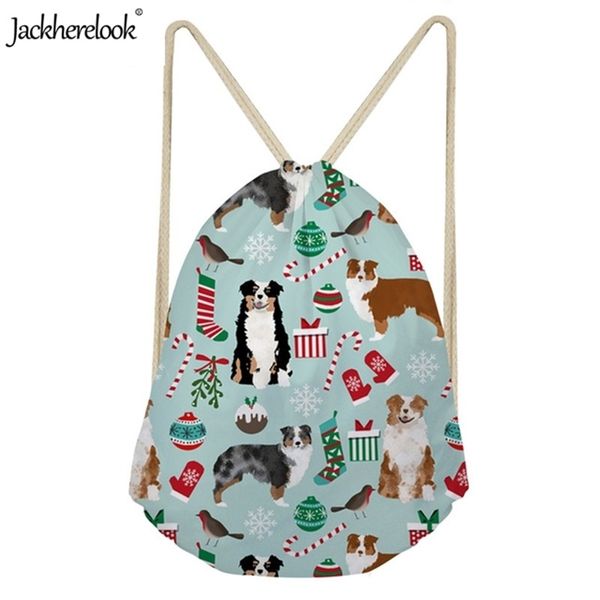 

jackherelook travel running bags women men athletic gym drawstring backpack soft back sports bag australian shepherd pattern bag