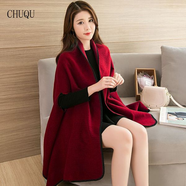 

thick warm wraps faux cashmere ponchos and capes big winter women knitted red shawls blanket for ladies new mujer, Blue;gray