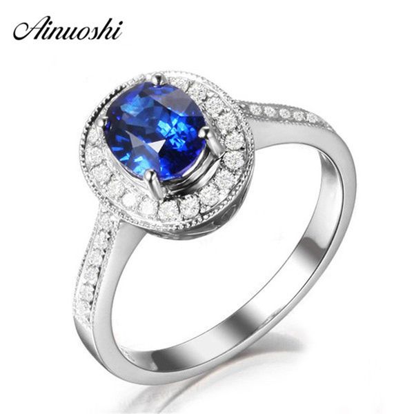 

ainuoshi 1,25 карат овал cut синий сона bridal halo кольца стерлингового серебра 925 классические кольца женщины обручальное кольцо подарков, Slivery;golden