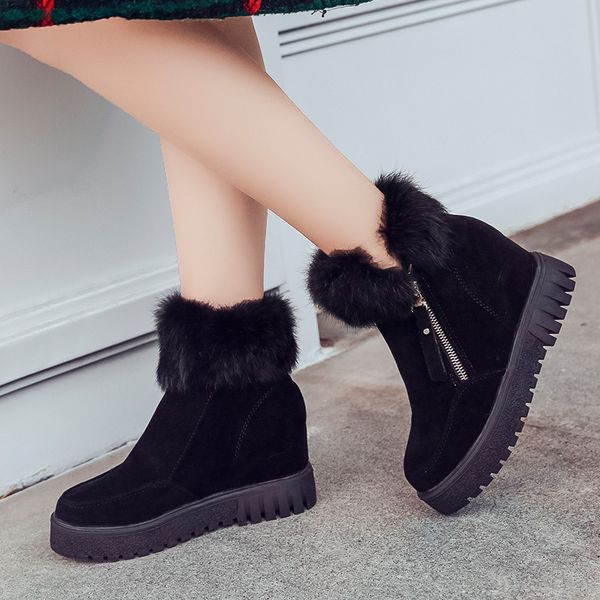 

womens boots winter fur warm shoes platform 2018 female snowboots casual sneakers cotton wedge woman snow boots winter shoes, Black