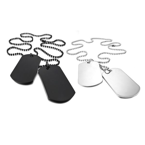

2 pcs alloy pendant necklace pendant double dog tag plate army biker chain necklace man, woman silver & black