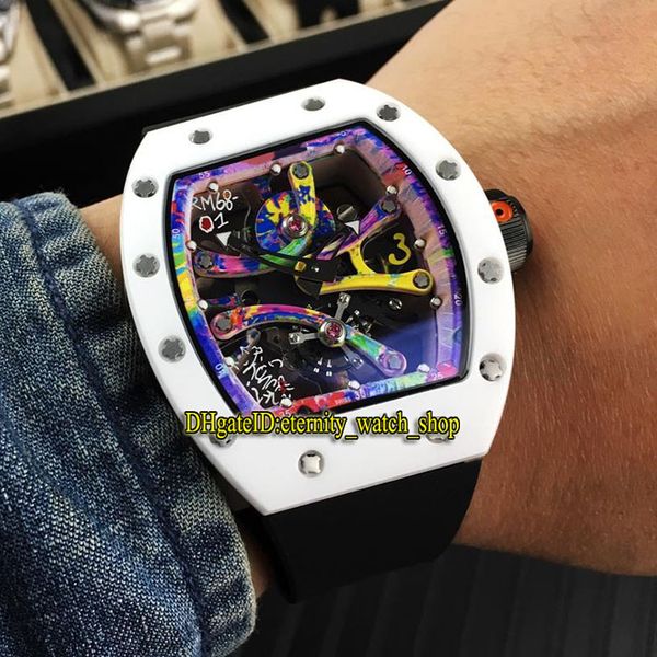 

v2 version rm 68-01 cyril kongo tpz ceramic graffiti colour skeleton dial miyota automatic 28800 vph rm68-01 mens watch luxury watches, Slivery;brown