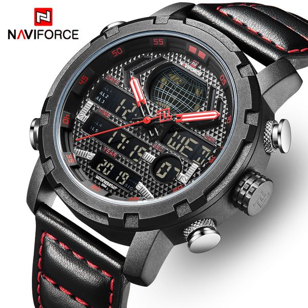 

naviforce luxury brand men sports watches mens military quartz digital waterproof watches man date clock leather wrist watch, Slivery;brown