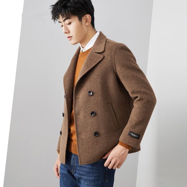 

men's wool & blends boollili 100% coat 2021 autumn winter jacket men double-side woolen coats fashion mens short overcoat, Black