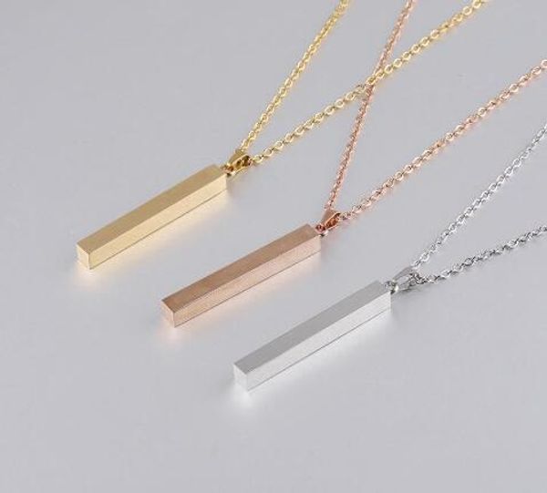 

stainless steel bar pendant necklace new fashion gold rose gold silver solid blank bar charm pendant for buyer own engraving jewelry gb1518
