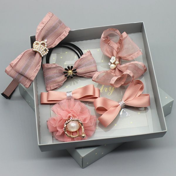 

children's hair accessories kit box combination princess lovely handmade cloth art birthday girl's head ornaments, Slivery;white