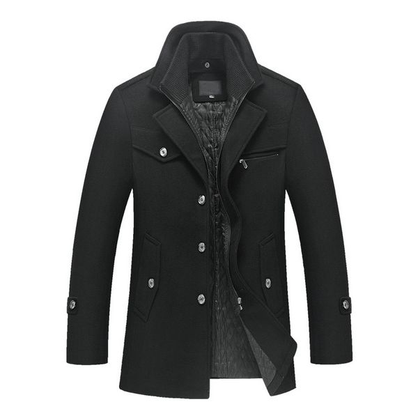 

new men's winter padded wool jackets coats removable quilted lining button wool blends coat thick padded jacket coat men, Black