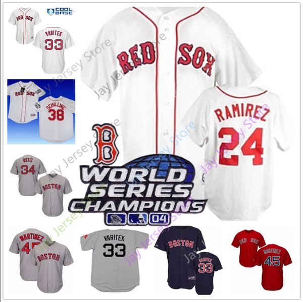 

Boston 2004 World Series Red Sox Jersey Schilling Martinez Tim Wakefield Jason Varitek Youkilis Johnny Damon Manny Ramirez Ortiz