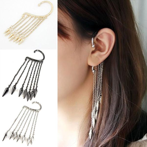 

vintage bronze long ear hook clip earrings for women lovely tassels ear cuff earrings fashion wrap clip cuff jewelry gift, Silver