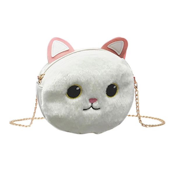 

cute cat shape plush crossbody bags coin small round shoulder pack pink white messenger casual bags for girl gift /e