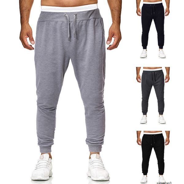 

mens designer couple casual solid color drawstring pants trousersh, Black