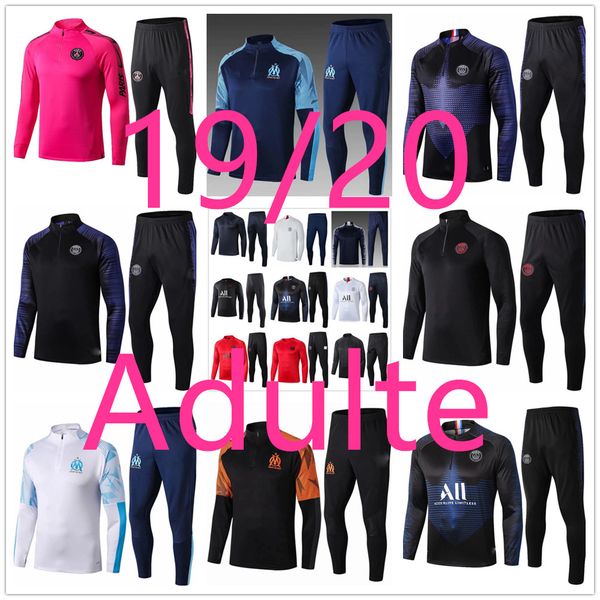 

19 20 men football training tracksuit set real madrid soccer training suit 2019 2020 mbappe survetement de foot chandal football jogging, Black