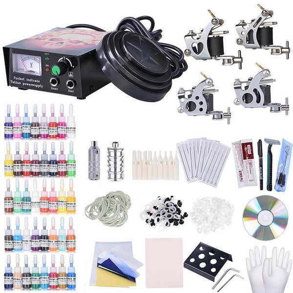 

complete tattoo kit 4 machine 40 inks power supply gun needle grip tip tube