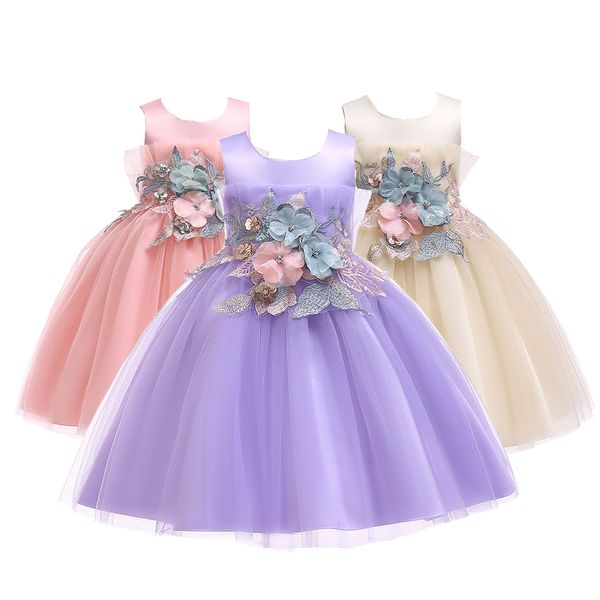 

girl tutu princess dress with flower decoration fromal gown for party festival