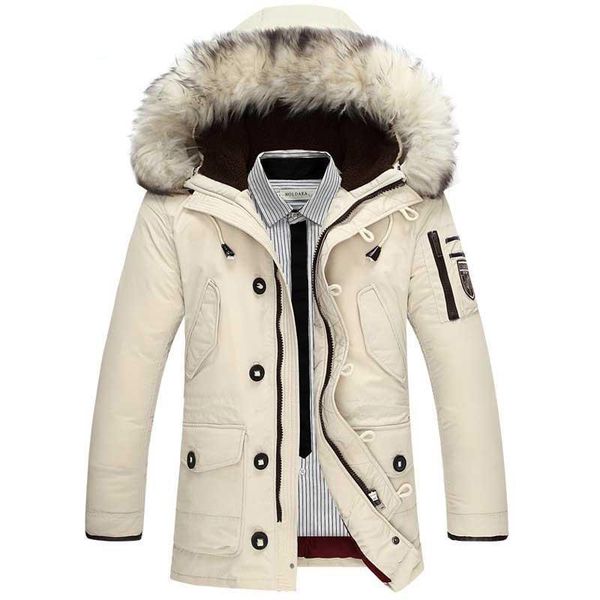 

wholesale-2017 winter new men's down jacket fashion casual hooded thick warm long coat fur collar jacket, Black