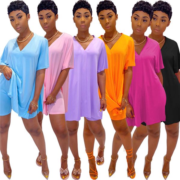 

womens loose sports suit v neck bat sleeve split casual shorts two piece set, Black