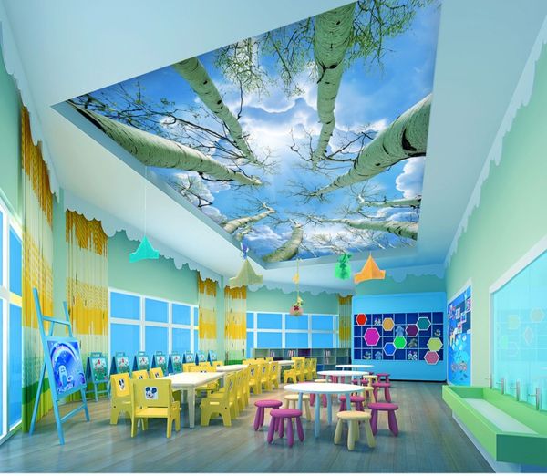 

big tree ceiling mural under high definition sky 3d ceiling murals wallpaper
