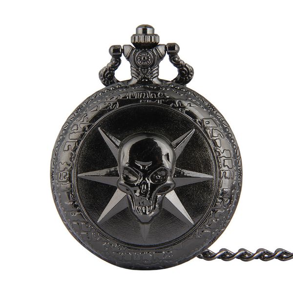 

vintage black quartz pocket watch hollow skull chain clock for men women pendant necklace, Slivery;golden
