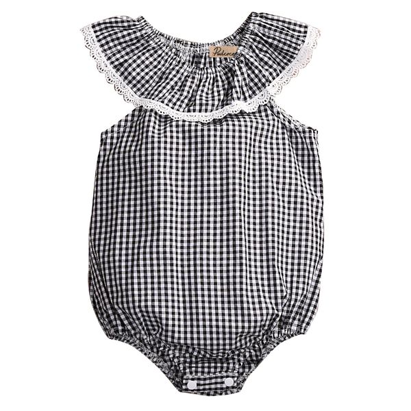 

2017 new cotton newborn baby girls lace plaid bodysuit cute jumpsuit outfits clothes 0-18m, Blue