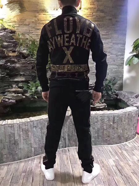 

2019 new luxury sportswear long sleeve tracksuits jackets set fashion running men sports suit letter printing slim men's phillip plain, White;black