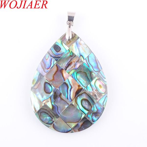 

wojiaer new zelanian abalone shell pearl teardrop gem stone pendants & necklaces bead women girls jewelry dn3370, Silver