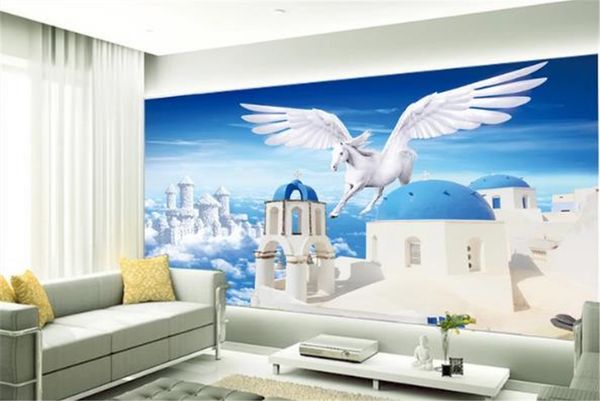 

custom p wallpaper 3d dream aegean sea sky city living room tv background bound wall painting wallpaper