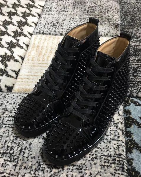 

black high spikes red bottom sneaker shoes women,men patent leather casual brand fashion designer party design walking lace up 35-46
